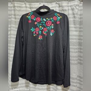 Boho floral dark Cottagecore LOFT embroidered top L